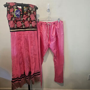 Women's Seemas Wedding Collections Pink and Black Kurta Set, S